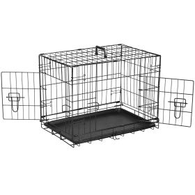 24-Inch Folding Metal Dog Crate with Divider Panel & Leak-Proof Tray – Double Door Design