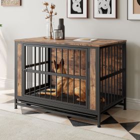 Dog Crate Furniture – Wooden Dog Crate Table with Sliding Doors & Iron Frame (38.9”)