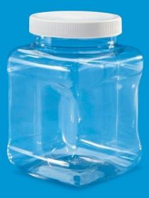 Clear PET Plastic Square Grip Storage Jar with Cap – 16 oz, BPA-Free Food-Grade Container