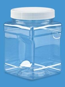 Clear PET Plastic Square Grip Storage Jar with Cap – 32 oz, BPA-Free Food-Grade Container