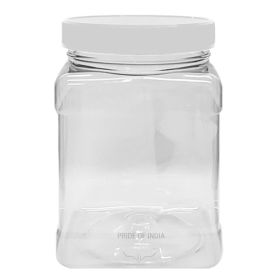 Pride of India | Clear PET Plastic Square Grip Storage Jar with Cap – 64 oz (BPA-Free, Airtight, Food-Grade)