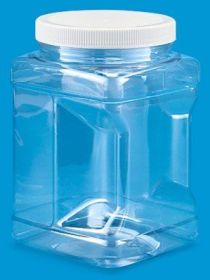 Clear PET Plastic Square Grip Storage Jar with Cap – 48 oz (BPA-Free, Airtight, Food-Grade)