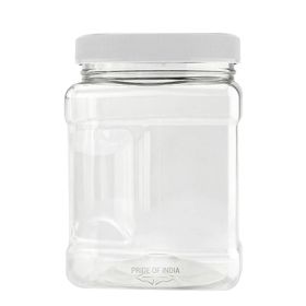 Pride of India | Clear PET Plastic Square Grip Storage Jars with Caps – 32 oz (Pack of 6, BPA-Free, Airtight Seal)