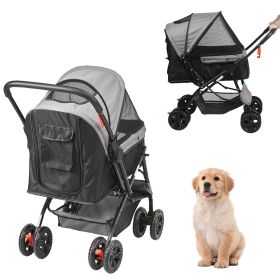 VEVOR Pet Stroller - 4-Wheel Dog Stroller with Reversible Handlebar & Storage Basket