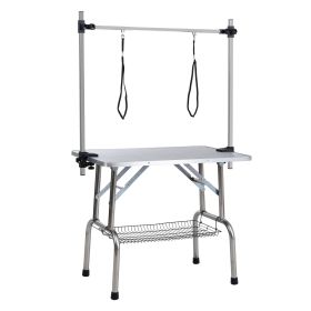 42" Folding Dog Grooming Table with Adjustable Arm & Rubber Mat (Silver-Gray)