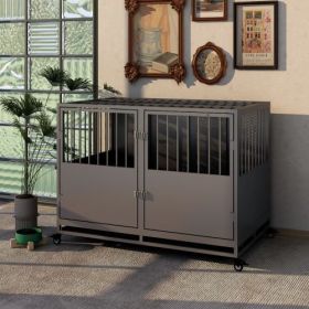 48-Inch Heavy Duty Dog Crate with Double Doors and Metal Frame