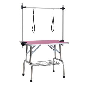 36" Folding Dog Grooming Table with Adjustable Arm & Rubber Mat (Pink)