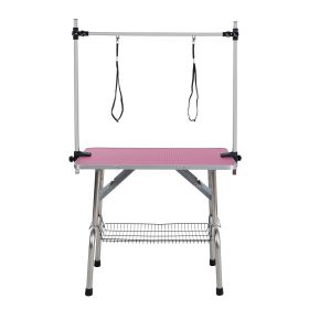 46" Folding Dog Grooming Table with Adjustable Arm & Rubber Mat (Pink)