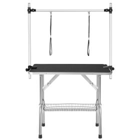 Folding Pet Grooming Table with Stainless Steel Legs & Rubber Top (Black)