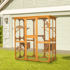 Outdoor Pet Enclosure with Roof, Platforms, & Napping Houses (72")