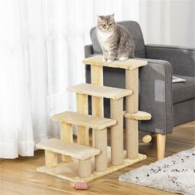 Pet Climbing Tree with Soft Steps and Hanging Ball (Beige, 23.6"x15.7"x25.2")