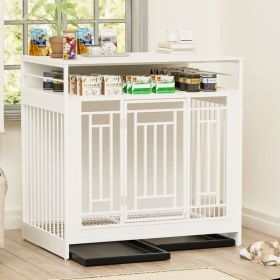 43.3-Inch Wooden Dog Cage Furniture with Divider & Storage Shelf