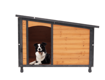 46" Outdoor & Indoor Wooden Dog Kennel - Weatherproof for Winter with Raised Feet (Gold Red & Black)