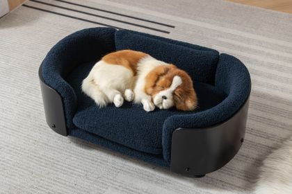 Scandinavian Style Elevated Dog Bed with Solid Wood Legs & Cashmere Cushion (Small Size)