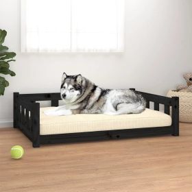 Black Solid Wood Pine Dog Bed - 41.5"x29.7"x11", Sturdy Pet Bed