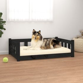 Black Solid Wood Pine Dog Bed - 37.6"x25.8"x11", Durable Pet Furniture