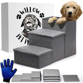 Gray Foldable Dog Stairs With Storage – Pet Steps for Small & Medium Dogs