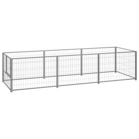 Silver Outdoor Dog Kennel - 32.3 ft² Durable Steel Enclosure