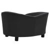 Black Plush and Faux Leather Dog Sofa - 27.2"x19.3"x15.7"