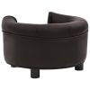 Brown Dog Sofa Bed - Plush & Faux Leather Pet Couch for Small Dogs (18.9"x18.9"x12.6")