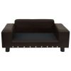 Brown Plush and Faux Leather Dog Sofa - 31.9"x16.9"x12.2"