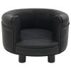 Black Plush and Faux Leather Dog Sofa (18.9"x18.9"x12.6")