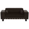 Brown Plush and Faux Leather Dog Sofa - 31.9"x16.9"x12.2"