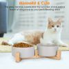 Double Ceramic Pet Bowls with Wooden Stand - Raised Feeder for Small Dogs & Cats (28.7 oz)