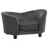 Dog Sofa - Dark Gray Plush and Faux Leather