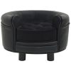 Black Plush and Faux Leather Dog Sofa (18.9"x18.9"x12.6")