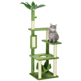 PawHut 56 Cat Tree For Indoor Cats With Hammock, Cat Tower With Scratching Post, Platforms, Play Ball And Anti-tipping Device, For Indoor Cats, Green