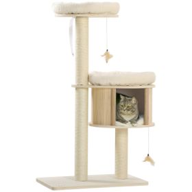 PawHut 3 Level Cat Tree With Sisal Scratching Posts  Cat Badminton Toy For Playing  Soft Cushions  Play Areas