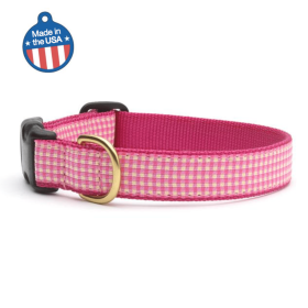 Pink Gingham Collar or Leash - Threaded Pear Collar Collection (Sie: Large, Color: Pink Gingham)