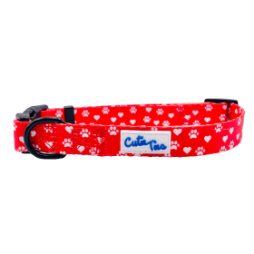 Cutie Ties Fun Design Dog Collar (Sie: Small, Color: Paw Prints & Hearts Red)