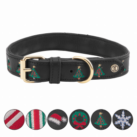 Halo Christmas Candy Cane Dog Collar (Sie: M, Color: Leather with Christmas Christmas Tree Embroidery)