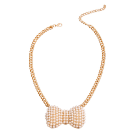 Cream Chunky Bow Necklace (Sie: Medium)