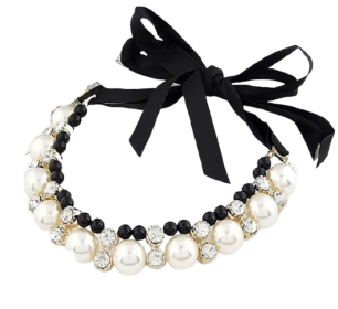 Lovely Pearl Ribbon Necklace (Sie: Small, Color: Black)