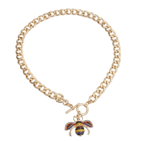 Rhinestone Bee Toggle Necklace (Sie: Small, Color: Yellow)