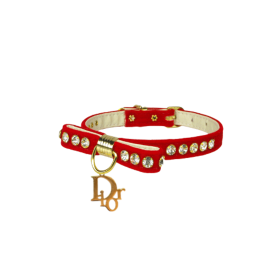 Velvet Dior Charm Collar (Sie: 10", Color: Red)