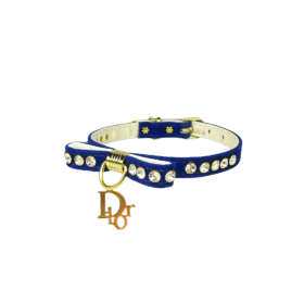 Velvet Dior Charm Collar (Sie: 10", Color: Blue)