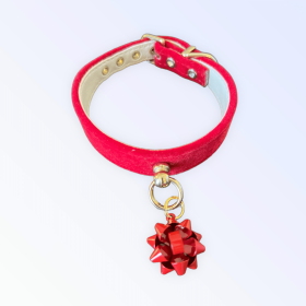 Velvet Gift Wrap Bow Collar (Sie: 10", Color: RED BOW)