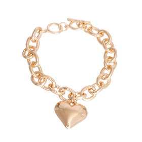 Gold Cable Chain Heart Toggle Necklace (Sie: Small)