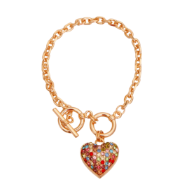 Gold Chain 3D Multi-Color Heart Dog Necklace (Sie: 10")