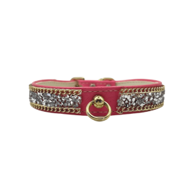 Chunky Rhinestone and Chain Collar (Sie: 10", Color: Pink)