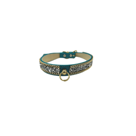 Chunky Rhinestone and Chain Collar (Sie: 10", Color: Teal)