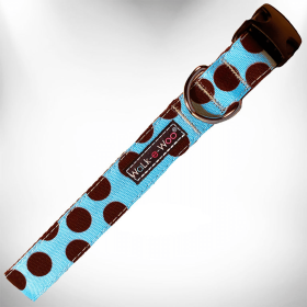 Polka Dot Dog Collars (Sie: L 1" width fits 14-25" neck, Color: Brown Dot on Lt Blue)