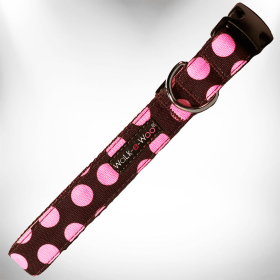 Polka Dot Dog Collars (Sie: L 1" width fits 14-25" neck, Color: Pink Dot on Brown)