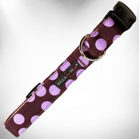 Polka Dot Dog Collars (Sie: L 1" width fits 14-25" neck, Color: Purple Dot on Brown)