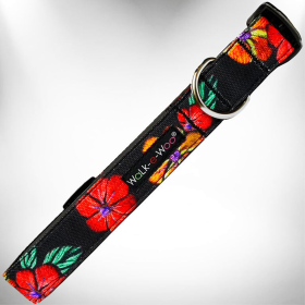 Nature-Lover Collars Walk-e-Woo's (Sie: L 1" width fits 14-25" neck, Color: Flowers on Black)