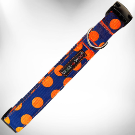 Polka Dot Dog Collars (Sie: L 1" width fits 14-25" neck, Color: Orange Dot on Blue)